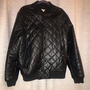 Brave Soul Vegan Leather Quilted Bomber Jacket